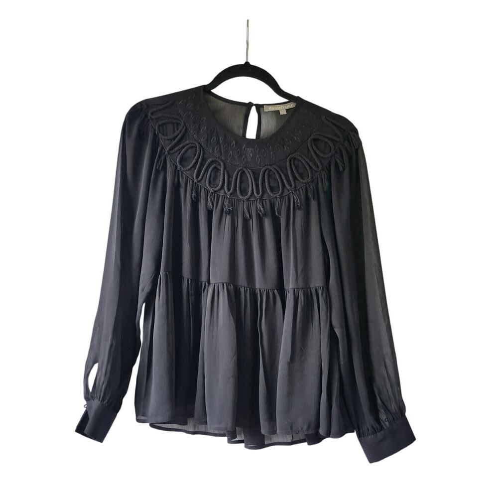 Anthropologie Daniel Rainn Black Embroidered Blouse Size S
